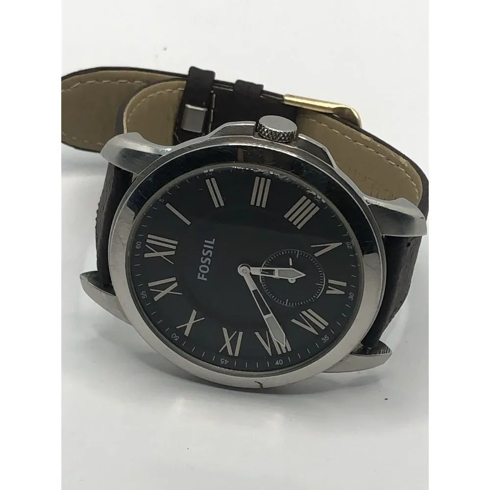 Fossil FS4973 Men's Brown Leather Analog Black Dial Quartz Genuine Watch OP669